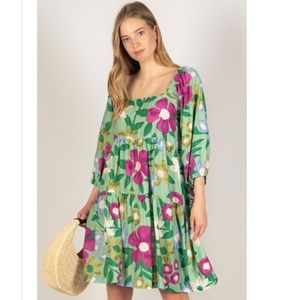 Floral Print Square Neck 3/4 Sleeve Mini Dress